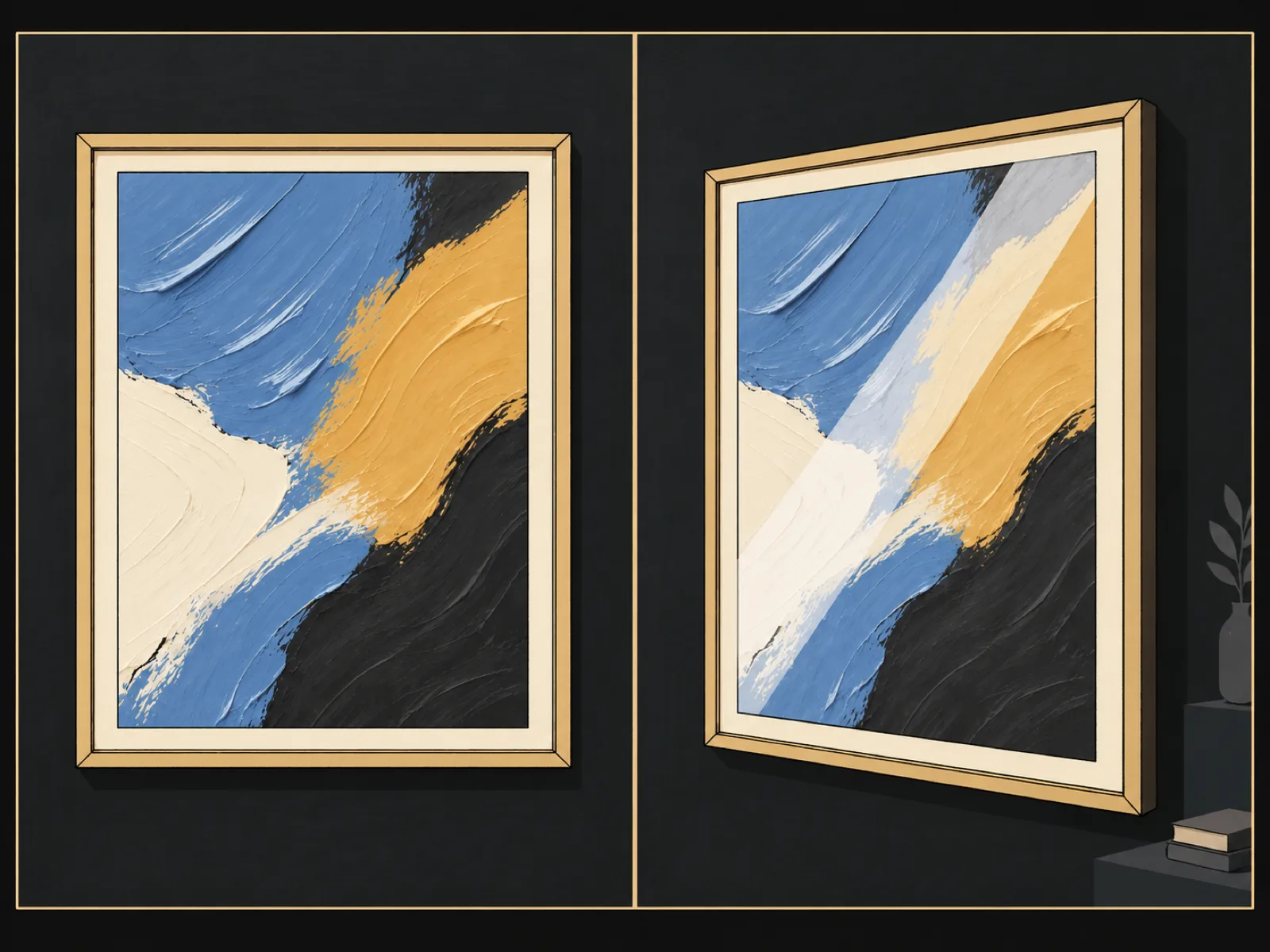 Two photos of the same object: one evenly lit and centred, one washed out by glare from glass